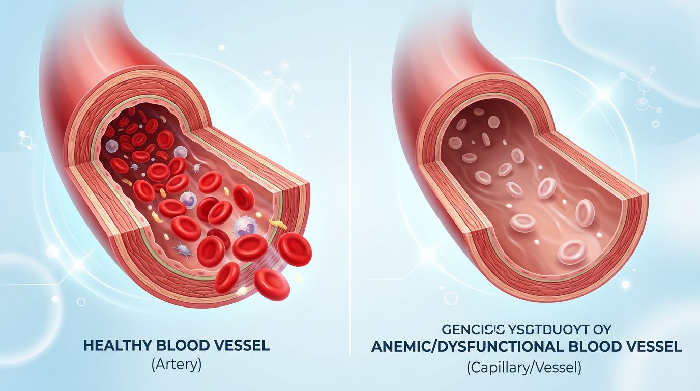 Understanding Anemia: Symptoms, Causes, and Treatment Options Illustration of healthy versus anemic blood cells in a vessel