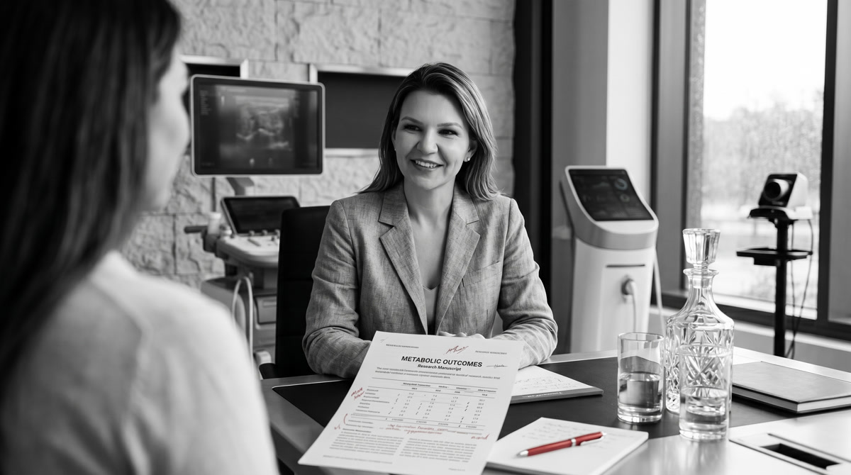 Patient and physician collaborating over a health plan in a modern clinic